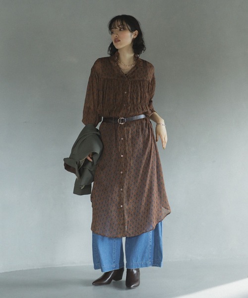 新品ヤマダヤ花柄シフォンロングワンピース（ダークグリーン） 新品ヤマダヤ花柄シフォンロングワンピース（ダークグリーン）