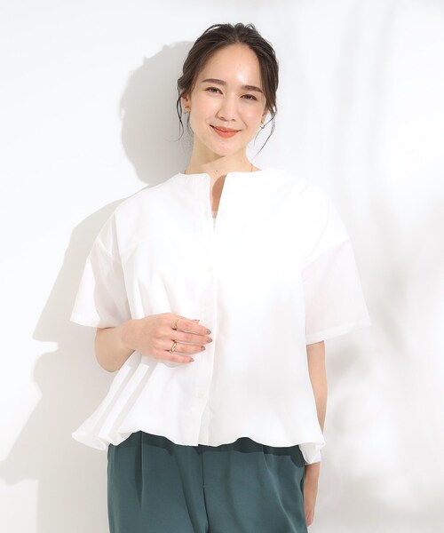 DRESKIP（ドレスキップ）の「【S-LL】インせず着られる 裾バルーンシャツ（シャツ/ブラウス・レディース・ダークブラウン/ライトブルー/オフホワイト・01/02/03/04）」の20枚目の写真