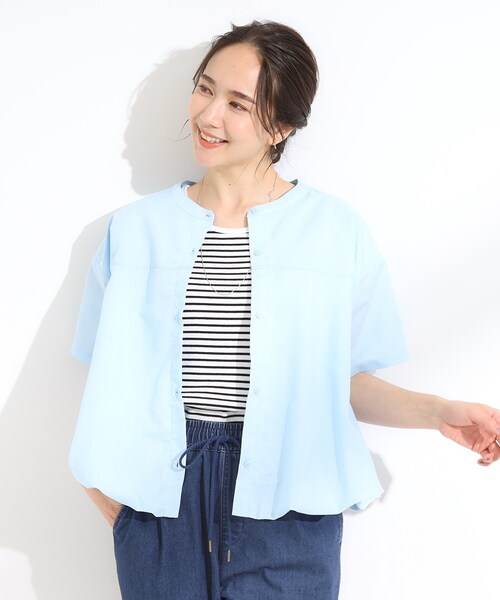 DRESKIP（ドレスキップ）の「【S-LL】インせず着られる 裾バルーンシャツ（シャツ/ブラウス・レディース・ダークブラウン/ライトブルー/オフホワイト・01/02/03/04）」の10枚目の写真