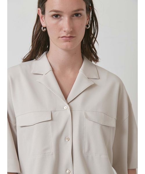 styling/（スタイリング）の「【セットアップ対応】ジョーゼットオープンカラーシャツ（シャツ/ブラウス・レディース・ブラック/ライトベージュ・F）」の6枚目の写真