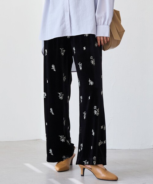 セール】フラワー刺繍イージーワイドパンツ（その他パンツ）｜coen