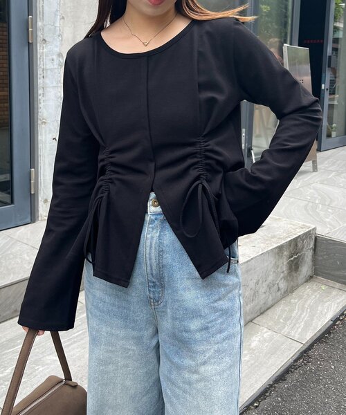 CAPRICIEUX LE'MAGE（カプリシューレマージュ）の「ドロストリブTシャツ（Tシャツ/カットソー・レディース・グレー/ブラック/ベージュ・FREE）」の8枚目の写真