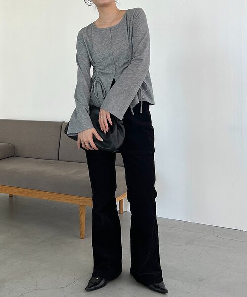 CAPRICIEUX LE'MAGE（カプリシューレマージュ）の「ドロストリブTシャツ（Tシャツ/カットソー・レディース・グレー/ブラック/ベージュ・FREE）」の20枚目の写真