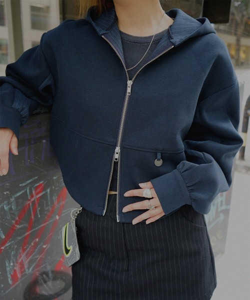 BONBOM（ボンボム）の「BONBOM×Ameri BONDING CORSET PARKA（パーカー・レディース・グレー/ネイビー・FREE）」の9枚目の写真