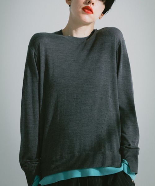 CINOH(チノ)の「BICOLOR-TRIM KNIT(ニット/セーター・レディース・ブラウン/チャコールグレー/ターコイズブルー・38)」の11枚目の写真