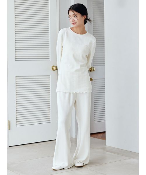 gelato pique ルームウェア ハート 白 オフホワイト セットアップ ハートふくれジャガードロンT（ルームウェア/パジャマ）｜gelato pique