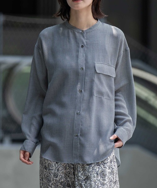 Munich（ミューニック）の「ウォッシャブルウールビエラバンドカラーシャツ（シャツ/ブラウス・レディース・ハウンドトゥース/チェック/アイボリー・FREE）」の4枚目の写真