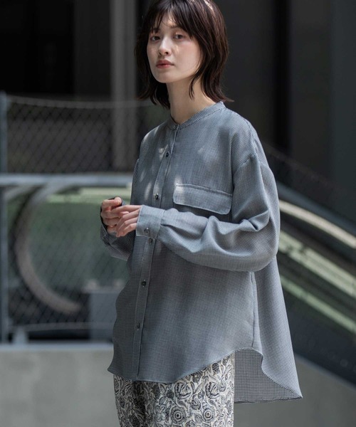 Munich（ミューニック）の「ウォッシャブルウールビエラバンドカラーシャツ（シャツ/ブラウス・レディース・ハウンドトゥース/チェック/アイボリー・FREE）」の5枚目の写真