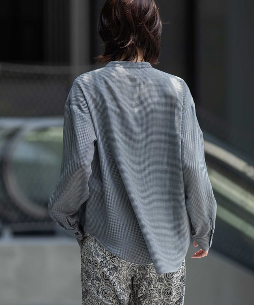 Munich（ミューニック）の「ウォッシャブルウールビエラバンドカラーシャツ（シャツ/ブラウス・レディース・ハウンドトゥース/チェック/アイボリー・FREE）」の6枚目の写真