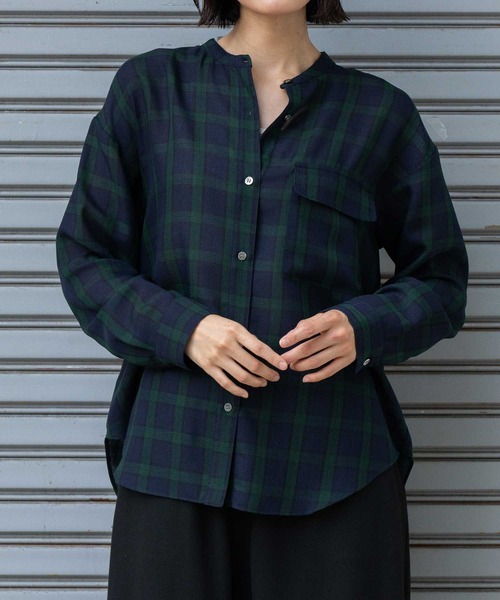 Munich（ミューニック）の「ウォッシャブルウールビエラバンドカラーシャツ（シャツ/ブラウス・レディース・ハウンドトゥース/チェック/アイボリー・FREE）」の11枚目の写真