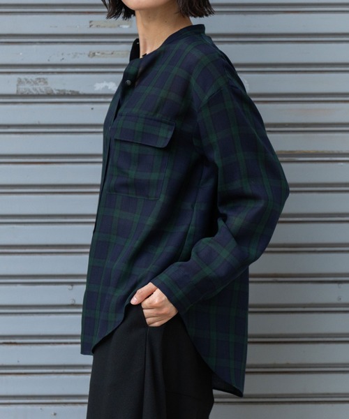 Munich（ミューニック）の「ウォッシャブルウールビエラバンドカラーシャツ（シャツ/ブラウス・レディース・ハウンドトゥース/チェック/アイボリー・FREE）」の12枚目の写真