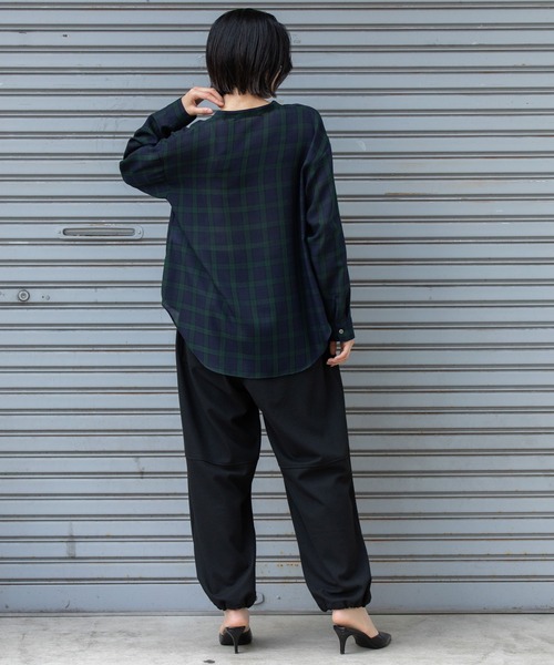 Munich（ミューニック）の「ウォッシャブルウールビエラバンドカラーシャツ（シャツ/ブラウス・レディース・ハウンドトゥース/チェック/アイボリー・FREE）」の14枚目の写真