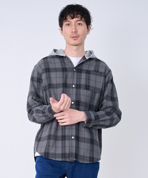 Arnold Palmer(アーノルドパーマー)の「シャドーチェック 長袖 フードシャツ(シャツ/ブラウス・メンズ・ネイビー/ブラック/アイボリー・M/L/LL)」の2枚目の写真