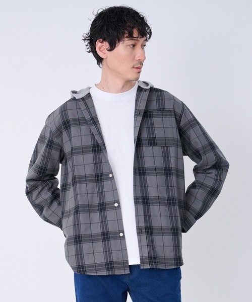 Arnold Palmer(アーノルドパーマー)の「シャドーチェック 長袖 フードシャツ(シャツ/ブラウス・メンズ・ネイビー/ブラック/アイボリー・M/L/LL)」の6枚目の写真