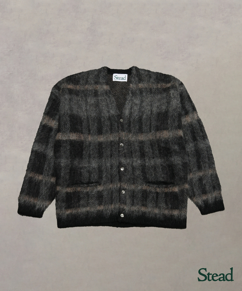 Stead / ステッド モヘヤ ミックス プレイド カーディガン