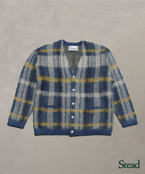 Stead / ステッド モヘヤ ミックス プレイド カーディガン