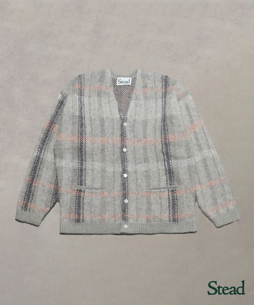 Stead / ステッド モヘヤ ミックス プレイド カーディガン