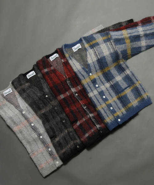 Stead / ステッド モヘヤ ミックス プレイド カーディガン