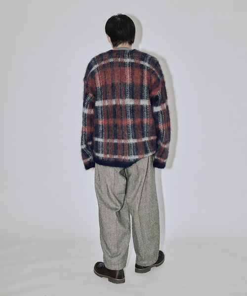 Stead モヘア生地　チェック柄カーディガン Stead モヘア生地 チェック柄カーディガン