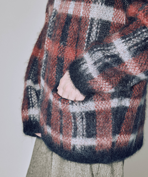 Stead / ステッド モヘヤ ミックス プレイド カーディガン