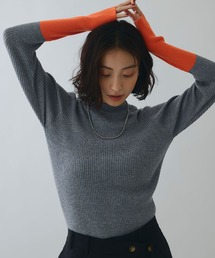 ELLEgirl | 配色切り替えリブハイネックニットトップス【ELLEgirl/エルガール】(ニット/セーター)
