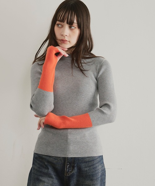 ELLEgirl（エルガール）の「配色切り替えリブハイネックニットトップス【ELLEgirl/エルガール】（ニット/セーター・レディース・ブラック/杢グレー/ブラウン・FREE）」の3枚目の写真