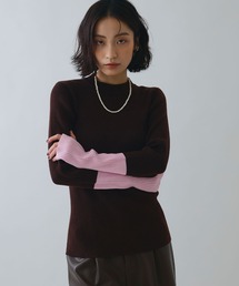 ELLEgirl | 配色切り替えリブハイネックニットトップス【ELLEgirl/エルガール】(ニット/セーター)