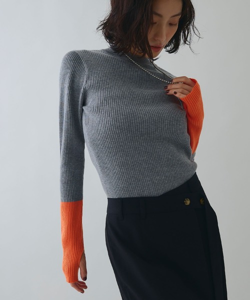 ELLEgirl（エルガール）の「配色切り替えリブハイネックニットトップス【ELLEgirl/エルガール】（ニット/セーター・レディース・ブラック/杢グレー/ブラウン・FREE）」の7枚目の写真