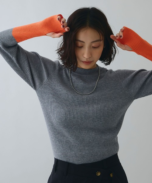 ELLEgirl（エルガール）の「配色切り替えリブハイネックニットトップス【ELLEgirl/エルガール】（ニット/セーター・レディース・ブラック/杢グレー/ブラウン・FREE）」の6枚目の写真