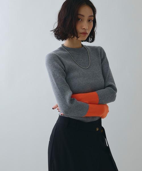 ELLEgirl（エルガール）の「配色切り替えリブハイネックニットトップス【ELLEgirl/エルガール】（ニット/セーター・レディース・ブラック/杢グレー/ブラウン・FREE）」の9枚目の写真