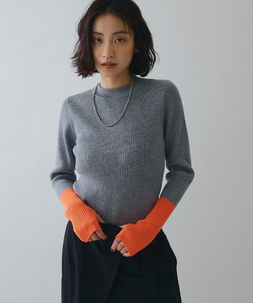 ELLEgirl（エルガール）の「配色切り替えリブハイネックニットトップス【ELLEgirl/エルガール】（ニット/セーター・レディース・ブラック/杢グレー/ブラウン・FREE）」の4枚目の写真