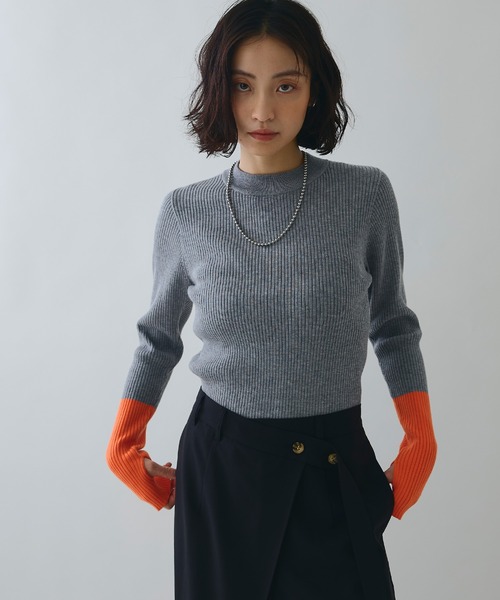 ELLEgirl（エルガール）の「配色切り替えリブハイネックニットトップス【ELLEgirl/エルガール】（ニット/セーター・レディース・ブラック/杢グレー/ブラウン・FREE）」の5枚目の写真