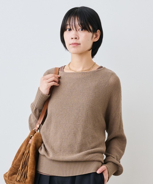 IEDIT（イディット）の「ＩＥＤＩＴ　綿１００％の上品シアーな編み地　洗練カラーのシンプルニットセット（ニット/セーター・レディース・モカ/ダークグリーン・3L/LL/L/M/S/4L）」の2枚目の写真