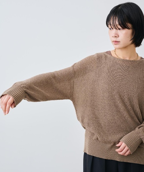 IEDIT（イディット）の「ＩＥＤＩＴ　綿１００％の上品シアーな編み地　洗練カラーのシンプルニットセット（ニット/セーター・レディース・モカ/ダークグリーン・3L/LL/L/M/S/4L）」の7枚目の写真