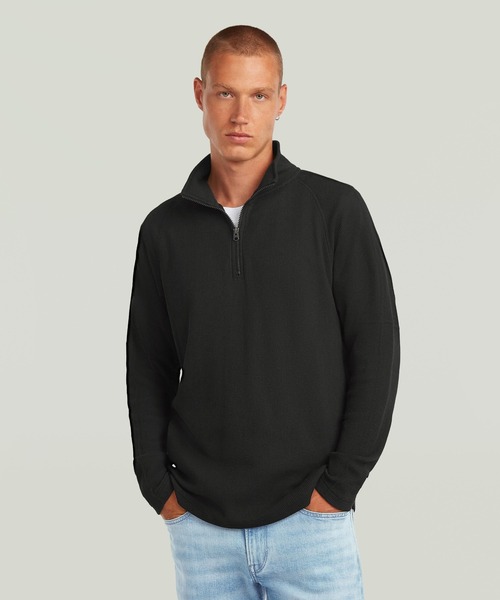 G-STAR（ジースター）の「TWEETER HALF ZIP T-SHIRT/ワッフルハーフジップヘビーウェイトロングスリーブTシャツ（Tシャツ/カットソー・メンズ・ダークブラック/ベージュ系その他・X-LARGE/X-SMALL/LARGE/MEDIUM/SMALL）」の2枚目の写真