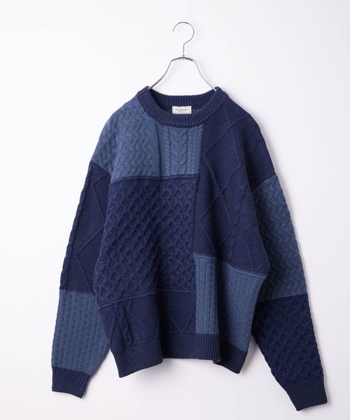 静電気防止〉ウォッシャブル ケーブル パッチワーク オーバーサイズ