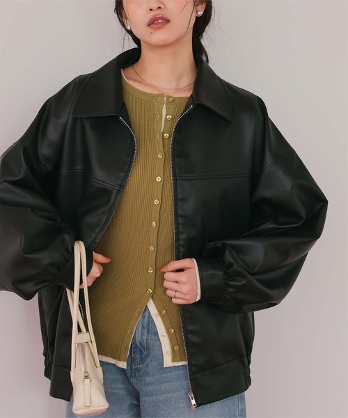 titivate(ティティベイト)の「【26SS新作/2026 SPRING COLLECTION】フェイクレザー/スエードオーバージャケット(ブルゾン・レディース・ブラウン/ブラック/ブラウン系その他/アイボリー・S/M/L)」の2枚目の写真