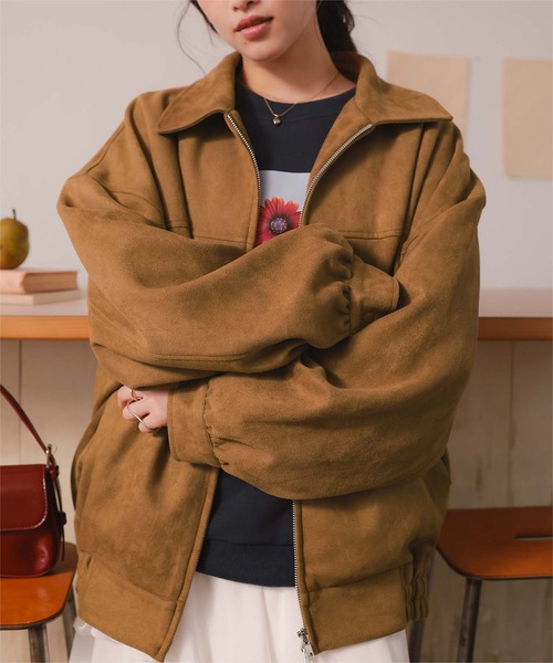 titivate(ティティベイト)の「【26SS新作/2026 SPRING COLLECTION】フェイクレザー/スエードオーバージャケット(ブルゾン・レディース・ブラウン/ブラック/ブラウン系その他/アイボリー・S/M/L)」の9枚目の写真