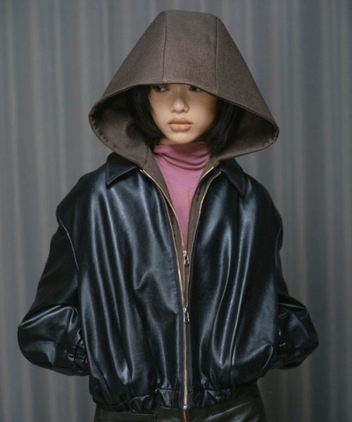 VINTAGE IMITATION LEATHER HOODIE JACKET / ヴィンテージ