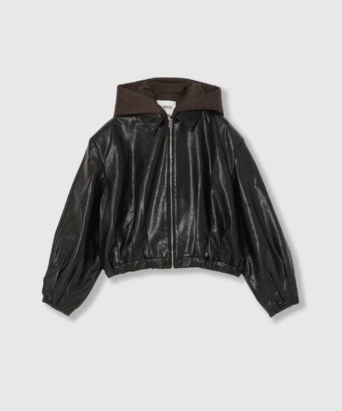 THINGS THAT MATTER（シングス ザット マター）の「VINTAGE IMITATION LEATHER HOODIE JACKET / ヴィンテージイミテーションレザーフーディージャケット（ブルゾン・レディース・ブラウン・FREE）」の11枚目の写真