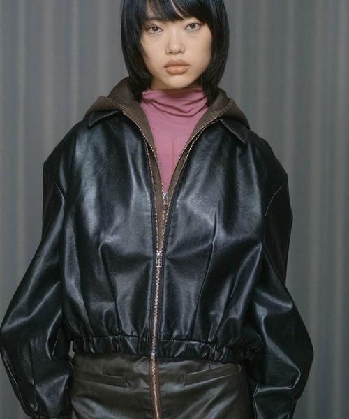 THINGS THAT MATTER(シングス ザット マター)の「VINTAGE IMITATION LEATHER HOODIE JACKET / ヴィンテージイミテーションレザーフーディージャケット(ブルゾン・レディース・ブラウン・FREE)」の16枚目の写真