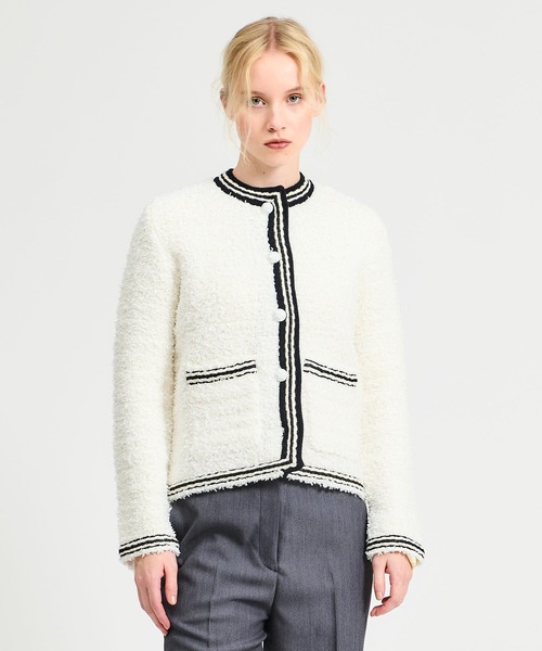 ESTNATION ツイード風ニットノーカラーショートジャケット ESTNATION