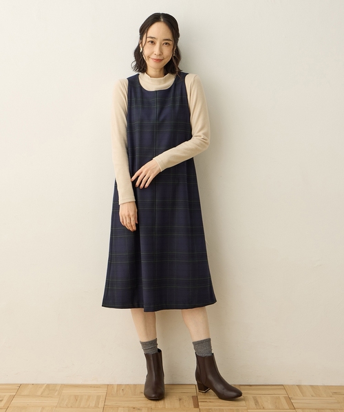 DECOY SINCE 1981（デコイシンスイチキュウハチイチ）の「裏起毛ジャンスカワンピース【右脇ポケットあり】（ワンピース・レディース・ブラウン/グリーン・9号/11号/13号）」の4枚目の写真