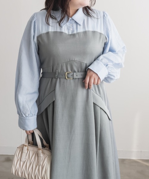 clette 即完売商品！オリジナルシャツドッキングベルト付きワンピース CLETTEオリジナルシャツドッキングベルト付きワンピース | 大きい
