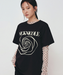 BIG ROSE SLEEVE TOP_BLACK CREAM