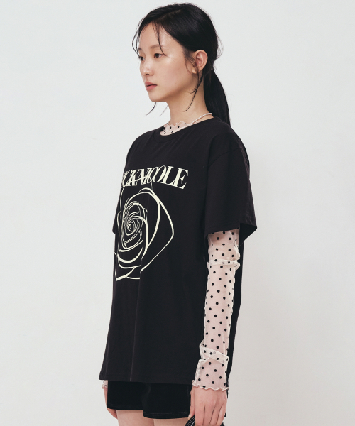 NICK&NICOLE(ニックアンドニコール)の「BIG ROSE SLEEVE TOP_BLACK CREAM(Tシャツ/カットソー・レディース・その他・FREE)」の3枚目の写真