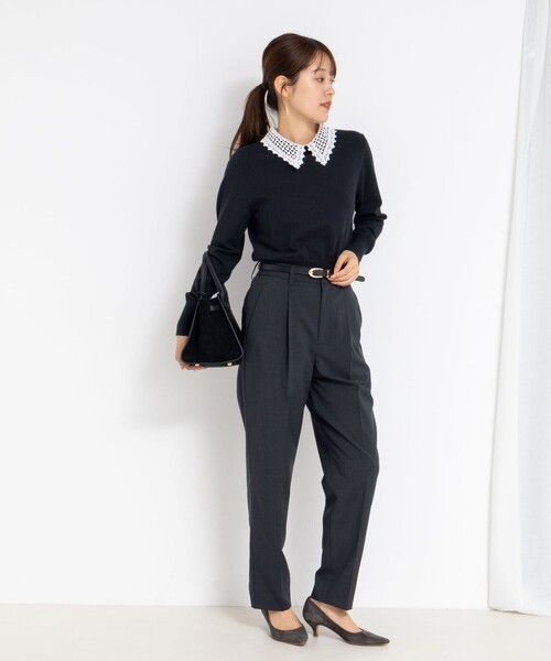 NOLLEY’S（ノーリーズ）の「《セットアップ対応》ウォッシャブルタックテーパードパンツ（その他パンツ・レディース・グレー系その他/ネイビー・38/36）」の8枚目の写真