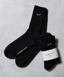 NUMBER (N)INE（ナンバーナイン）の「100% FINE COTTON EMBROIDERY CLASSIC LOGO 2 PACK RIB CREW SOCKS / ファイン コットン100% ワンポイント ロゴ刺繍 2パック リブ クルー ソックス（ソックス/靴下・メンズ）」