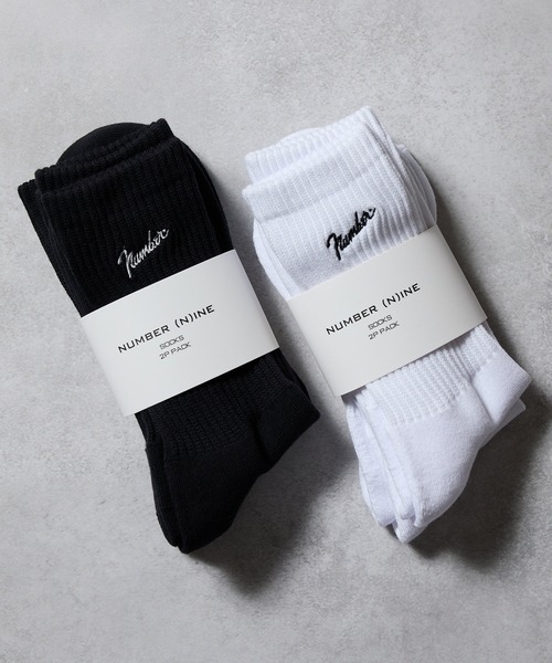 NUMBER (N)INE（ナンバーナイン）の「100% FINE COTTON EMBROIDERY CLASSIC LOGO 2 PACK RIB CREW SOCKS / ファイン コットン100% ワンポイント ロゴ刺繍 2パック リブ クルー ソックス（ソックス/靴下・メンズ・ホワイト/ブラック・25cm～27cm）」の11枚目の写真