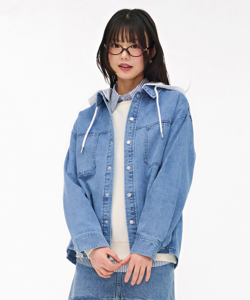 CHASECULT(チェイスカルト)の「ユニセックスフード取り外しデニムシャツ-ブルー(シャツ/ブラウス・メンズ・スカイブルー・90/100/95/105)」の5枚目の写真